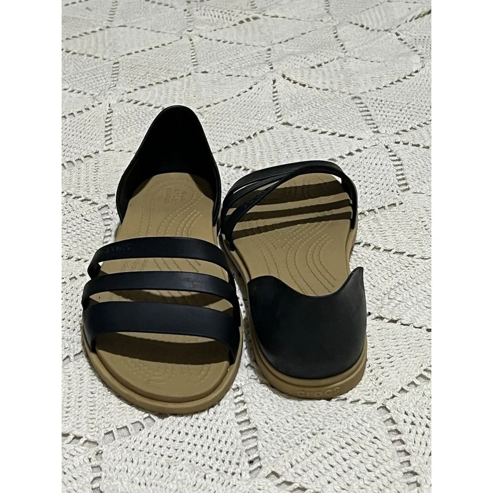Crocs Womens 5‎ Tulum Sandals Shoes Black Slip On Strappy Flats Comfort Casual